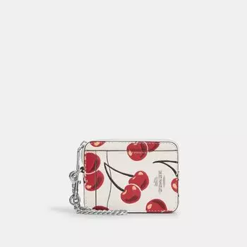 Кошелек Coach Zip Card Case With Cherry Print, серебряный/мульти