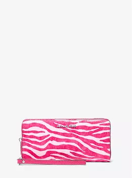 Кошелек Continental Jet Set Travel из телячьей шерсти с принтом зебры Michael Kors, розовый
