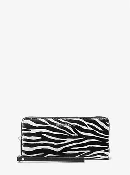 Кошелек Continental Jet Set Travel из телячьей шерсти с принтом зебры Michael Kors, черный