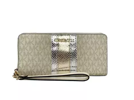Кошелек Continental в полоску Jet Set Travel Center Signature Vanilla Pale Gold Michael Kors