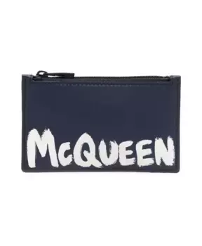 Кошелек для карт из морской кожи стильный и прочный Alexander Mcqueen, синий