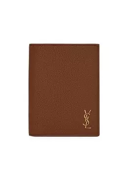 Кошелек для кредитных карт Tiny Cassandre из зерненой кожи Saint Laurent, коричневый