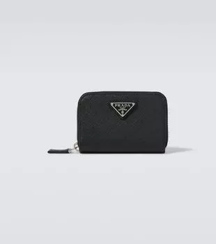Кошелек для монет из кожи Saffiano с логотипом Prada, черный