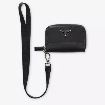 Кошелек для монет из переработанного нейлона и кожи с фирменной табличкой Re-Nylon Prada, черный