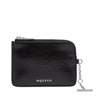 Кошелек для монет из потрескавшейся кожи на молнии Alexander Mcqueen, черный