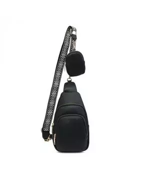 Кошелек для монет с двумя секциями на молнии, нагрудная сумка/сумка через плечо JFY, черный