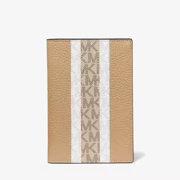 Кошелек для паспорта Michael Kors Pebbled Leather And Logo Stripe And Luggage Tag Gift Set, коричневый/бежевый
