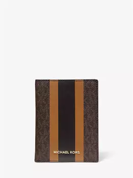 Кошелек для паспорта среднего размера Bedford Travel с полосками и логотипом Michael Kors, коричневый