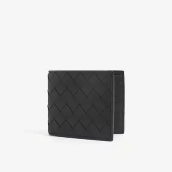 Кошелек двойного сложения из кожи Intrecciato Bottega Veneta, черный