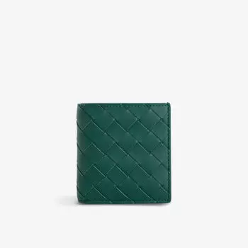 Кошелек двойного сложения из кожи Intrecciato Bottega Veneta, зеленый