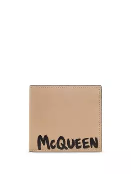 Кошелек двойного сложения с логотипом Graffiti Alexander McQueen, бежевый