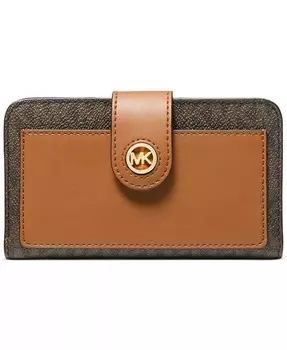 Кошелек двойного сложения среднего размера с карманом и логотипом Michael Kors, белый