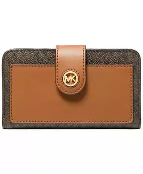 Кошелек двойного сложения среднего размера с карманом и логотипом Michael Kors, бежевый