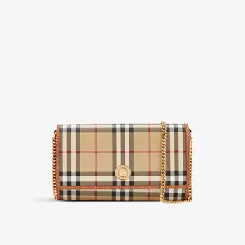 Кошелек hannah из тканого материала и кожи с клетчатым принтом на цепочке Burberry, бежевый