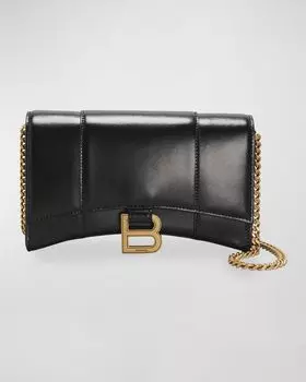 Кошелек Hourglass Box на цепочке Balenciaga, цвет 1000 Black