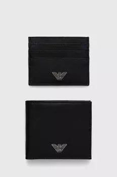 Кошелек и кожаный футляр для кредитных карт Emporio Armani, черный