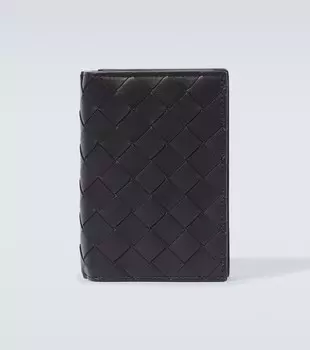 Кошелек Intrecciato Medium из кожи с двумя отделениями Bottega Veneta, Black-Silver