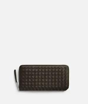Кошелек Intrecciato пикколо на молнии Bottega Veneta, нейтральный/серо-зеленый