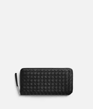 Кошелек Intrecciato пикколо на молнии Bottega Veneta, черный
