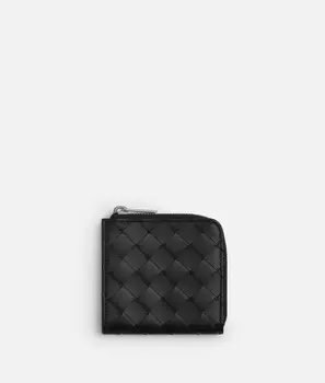 кошелек Intrecciato с квадратной молнией вокруг Bottega Veneta, черный
