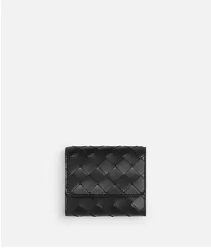 Кошелек Intrecciato тройного сложения Bottega Veneta, черный