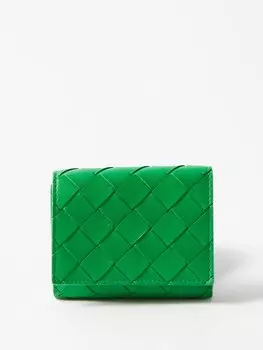 Кошелек из кожи intrecciato, складывающийся втрое Bottega Veneta, зеленый