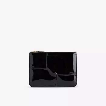 Кошелек из лакированной кожи с обратным швом Comme Des Garcons, черный