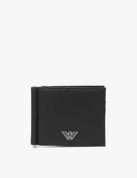 Кошелек из сафьяновой кожи с логотипом и монетами Emporio Armani, черный
