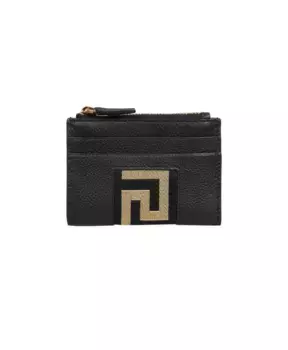 Кошелек из телячьей кожи на молнии Versace, черный