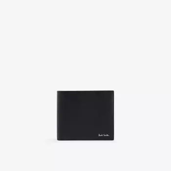 Кошелек из зернистой кожи с фольгированным текстом в два сложения Paul Smith, черный