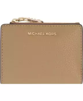 Кошелек из зернистой кожи с застежкой-кнопкой Michael Kors, бежевый