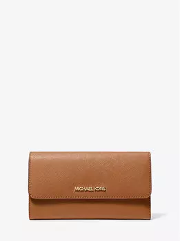 Кошелек Jet set travel из кожи с перекрестной текстурой, тройного сложения Michael Kors, коричневый