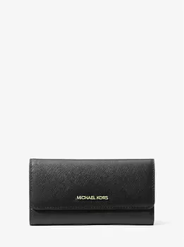 Кошелек Jet set travel из кожи с перекрестной текстурой, тройного сложения Michael Kors, черный