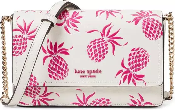 Кошелек Kate Spade New York Morgan Pineapple Embossed Saffiano Leather Flap Chain Wallet, цвет Cream Multi