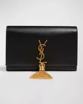 Кошелек Kate Tassel YSL на цепочке из зерненой кожи Saint Laurent, цвет Black