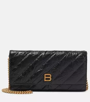 Кошелек-клатч из стеганой кожи Crush на цепочке Balenciaga, черный