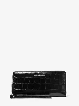 Кошелек континентальный Jet Set Travel из металлической крокодиловой кожи с тиснением Michael Kors, черный
