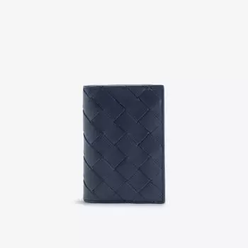 Кошелек кожаный Bottega Veneta Intrecciato с двумя отделениями, синий / коричневый