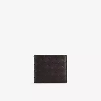 Кошелек кожаный Bottega Veneta Intrecciato с двумя отделениями, серебряный