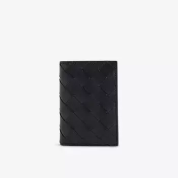 Кошелек кожаный Bottega Veneta Intrecciato с двумя отделениями, черный