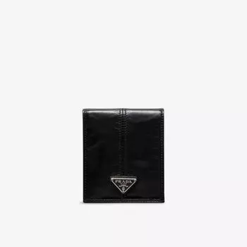 Кошелек кожаный Prada с логотипом, черный