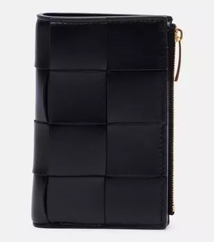 Кошелек кожаный средний бифолд Cassette Bottega Veneta, Black/Gold