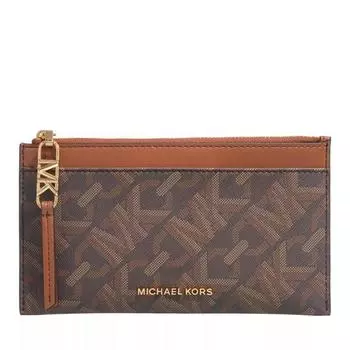Кошелек large zip card case brown Michael Michael Kors, коричневый