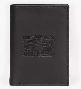 Кошелек Levi's "VINTAGE TWO HORSE VERTICAL COIN WALLET", с красивым тиснением, мужской кожаный кошелек, коричневый