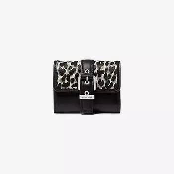 Кошелек Michael Kors Colby Small Leopard Print Calf Hair Tri-Fold, черный