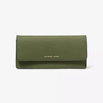 Кошелек Michael Kors Jet Set Large Saffiano Leather Snap-Front, оливковый