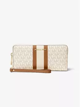 Кошелек Michael Michael Kors Logo Stripe Continental, белый/коричневый