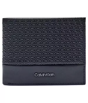 Кошелек мужской Calvin Klein кожаный с тиснением из монограмм, черный