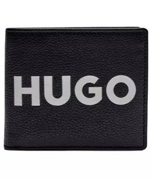 Кошелек мужской Hugo кожаный с надписью, черный