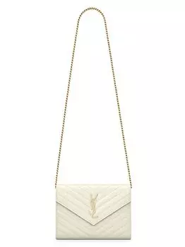 Кошелек на цепочке Cassandre Matelass из кожи ягненка Saint Laurent, белый